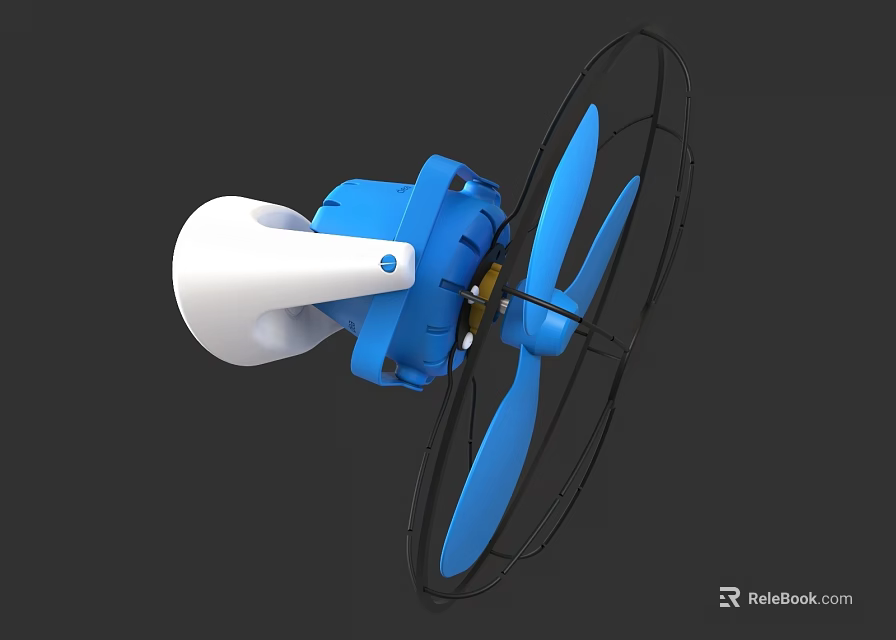 Blue And White Air Cooler Fan With Blue Blades And Black Protective Net 3d model 
