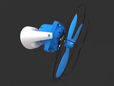 Blue And White Air Cooler Fan With Blue Blades And Black Protective Net 3d model