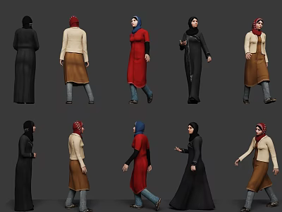 3D Female Character Models in Traditional Clothing with Various Poses and Angles 3d model
