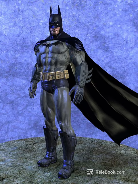 Game and Movie Character Batman with Black Cape Muscular Body Golden Belt and Blue Background 3d model 