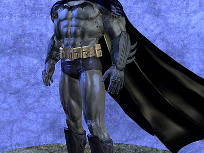 Game and Movie Character Batman with Black Cape Muscular Body Golden Belt and Blue Background 3d model