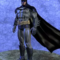 Game and Movie Character Batman with Black Cape Muscular Body Golden Belt and Blue Background