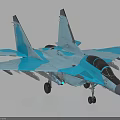 Blue Gray Fighter Jet With Twin Tail Landing Gear Extended Modern Design