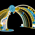 Decorative Golden Blue Archway With Round Ornaments For Shopping Mall Entrance
