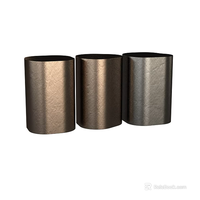 Three Modern Metallic Cylindrical Side Tables With Sleek Brushed Surface Design 3d model 