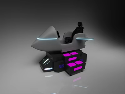 Futuristic Amusement Equipment With Gray Body Blue Lights Black Seats And Purple Steps 3d model