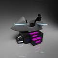Futuristic Amusement Equipment With Gray Body Blue Lights Black Seats And Purple Steps