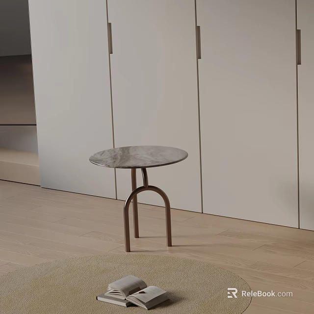 Round Modern Marble Top Side Table With Curved Metal Base In Living Room 3d model 