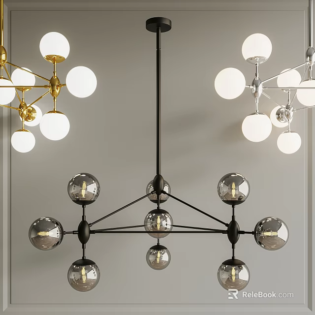 Modern Chandelier With Spherical Bulbs And Metallic Frame For Interior Decor 3d model
