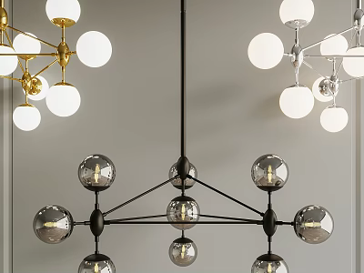 Modern Chandelier With Spherical Bulbs And Metallic Frame For Interior Decor 3d model