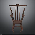 Traditional Wooden Rocking Chair with Spindle Back Curved Armrests and Arched Legs