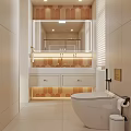 Warm Cream Toned Modern Bathroom With LED Backlit Mirror Floating Vanity And Smart Toilet