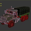 Military Camouflage Transport Truck With Green Canvas Cargo Bed And Six Wheels