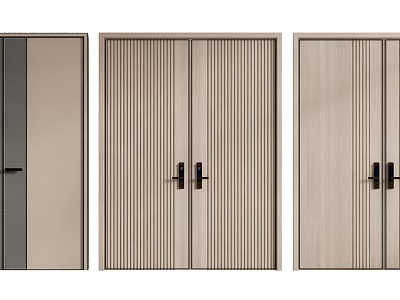 Modern Double Doors With Vertical Stripe Panels And Smooth Wood Grain Textures For Home Interior 3d model