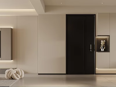 Modern Minimalist Cream Tone Living And Dining Room With Sleek Wall Panels And Soft Lighting 3d model
