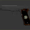 Colt Metallic Pistol With Wooden Grip And Emblem On Dark Background