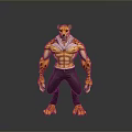 3D Cheetah Humanoid Character With Muscular Body Black Pants And Spotted Yellow Skin
