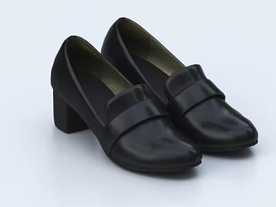 Black Leather Shoes with Block Heel and Buckled Strap Elegant Women's Formal Footwear 3d model