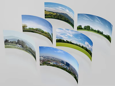 Curved Diverse Scenic Images With Natural Landscapes And Urban City Views 3d model