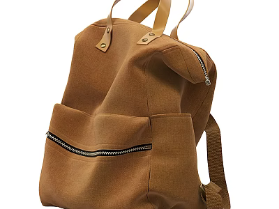 Brown Canvas Backpack With Zipper Pocket And Adjustable Shoulder Straps 3d model