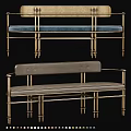 Elegant Double Sofa With Brass Metal Frame And Blue Fabric Upholstered Cushion