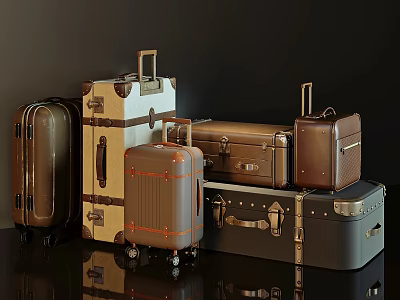 Vintage and Modern Luggage Suitcases Display with Wheels Metal Buckles and Diverse Designs 3d model