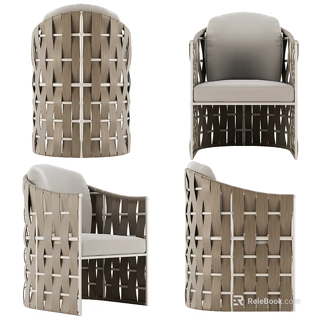 Woven Design Leisure Chair with Wooden Frame and Padded Seat 3d model 