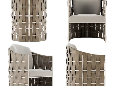 Woven Design Leisure Chair with Wooden Frame and Padded Seat 3d model