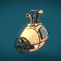 Vintage Small Underwater Vehicle With Round Windows And Wooden Metal Structure