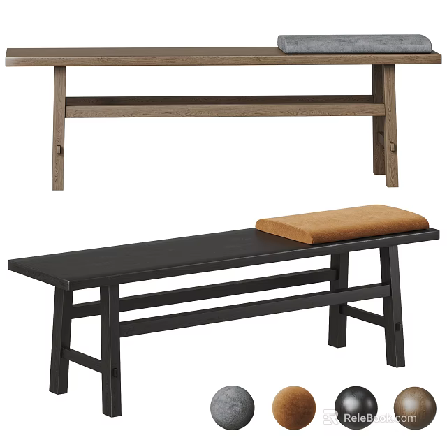 Modern Public Bench Design With Wooden Frame Black Structure And Brown Cushion 3d model
