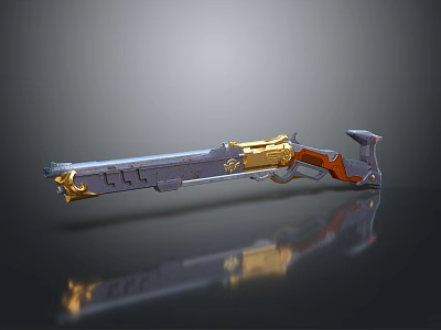 Ornate Long Handle Weapon With Gold Gray Accents And Decorative Details 3d model