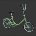 Green Bicycle With Black Seat Silver Handlebars And White Spoke Wheels On Gray Reflective Surface