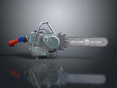 Industrial Metal Chainsaw With Red Handle Blue Parts And Sharp Serrated Blade Design 3d model