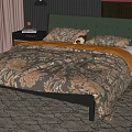 Double Bed with Green Leather Padded Headboard and Floral Patterned Duvet in Bedroom