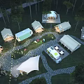Garden Landscape Design With Camping Tents Dome Structures Caravan And Stone Pathways 3d model