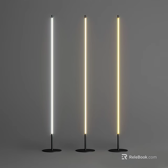 Slim Design Floor Lamps With White Warm Yellow Light On Grey Background 3d model 