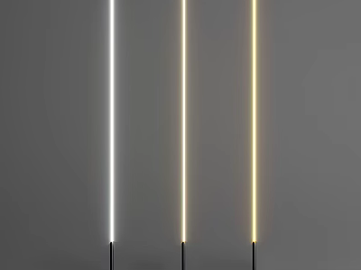 Slim Design Floor Lamps With White Warm Yellow Light On Grey Background 3d model