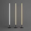 Slim Design Floor Lamps With White Warm Yellow Light On Grey Background