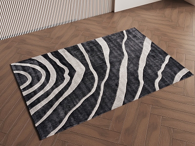 Modern striped carpet black and white carpet plush carpet square carpet 3d model