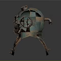 Vintage Teal Rusted Diving Helmet With Round Viewing Windows And Metal Straps