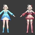 Anime Style Game And Movie Character In Blue Star Dress And Pink Kimono Outfit