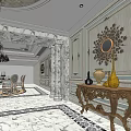 Elegant Private Dining Box Interior With Chandelier Round Table Chairs And Decorative Rug