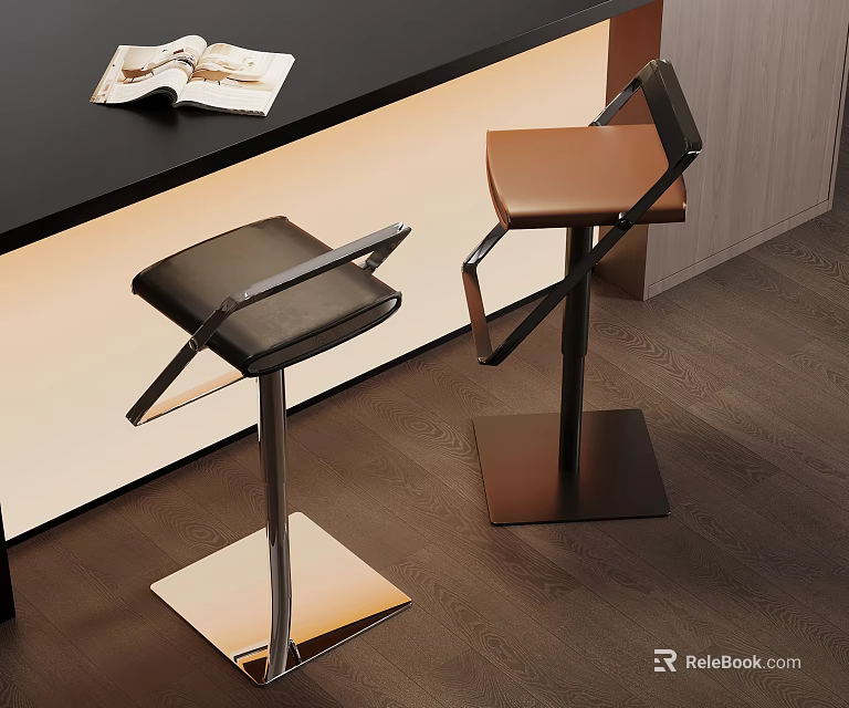 Modern Bar Stools With Leather Seats And Metal Frames In Kitchen Bar Area 3d model 