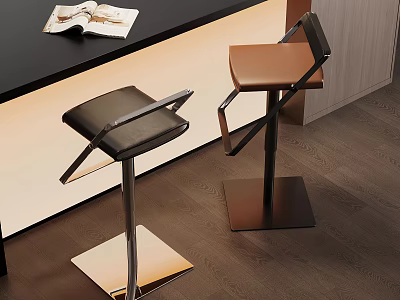 Modern Bar Stools With Leather Seats And Metal Frames In Kitchen Bar Area 3d model
