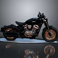 Black Cruiser Motorcycle With Modern Design And Golden Wheels Shiny Metallic Parts