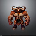 3D Muscular Demon Monster Model With Red Skin Curved Horns and Armored Abdomen