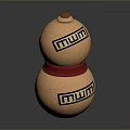 Gourd Shaped Orange Decorative Furniture With Cracked Texture Red Band And Black Square Patterns