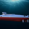 Underwater Scene Of DAS BOOT Submarine With Red Bottom And Grey Hull