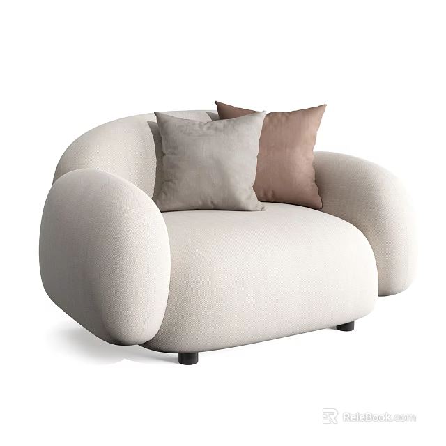 Cozy Beige Fabric Single Sofa With Modern Design And Soft Decorative Pillows 3d model 