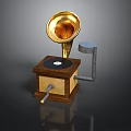 Vintage Gramophone Decorative Piece With Golden Horn Wooden Base And Black Turntable